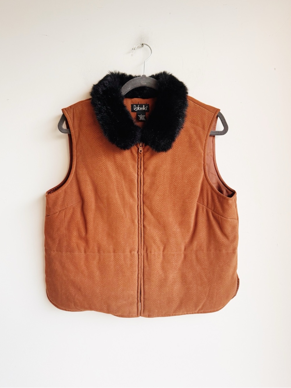 Vintage Rafaella Cognac Snakeskin Faux Fur Puffer Vest L